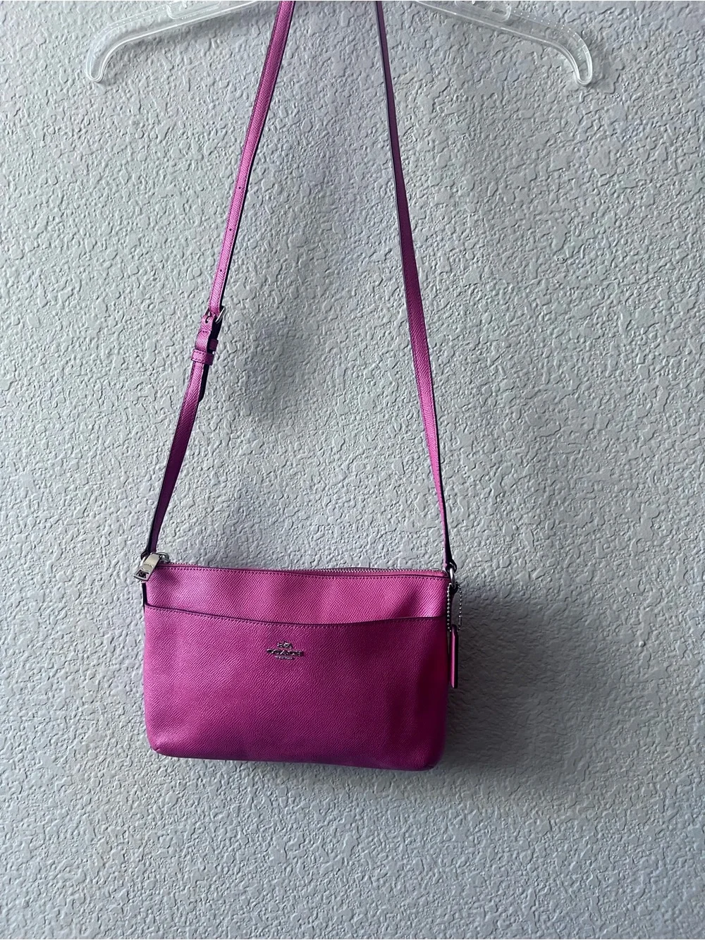 Coach F57788 Bright Fuschia/Saddle CRSGN LTH EW POP Crossbody w/matching wallet